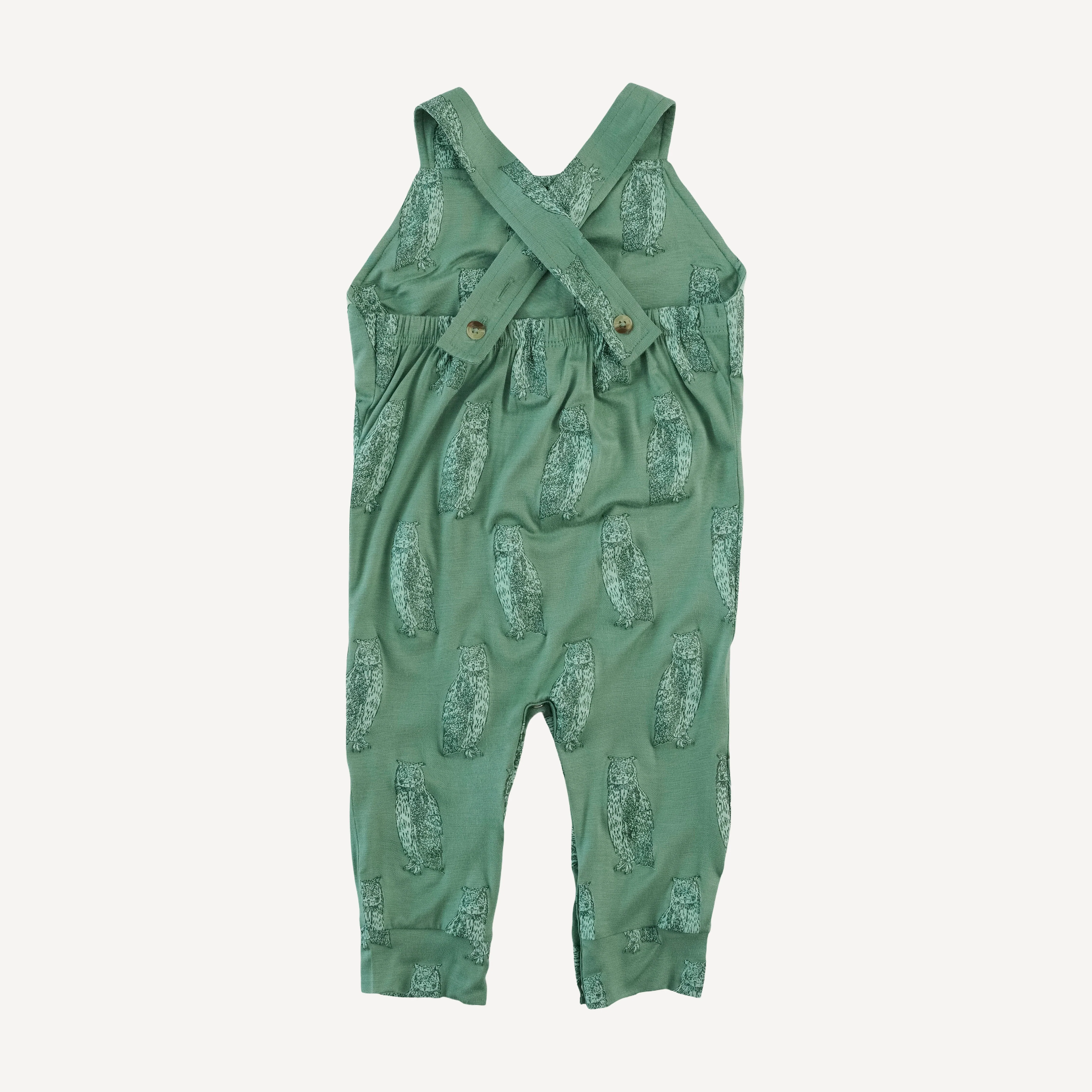 chevron overall jumpsuit | green owl | bamboo - Image 3