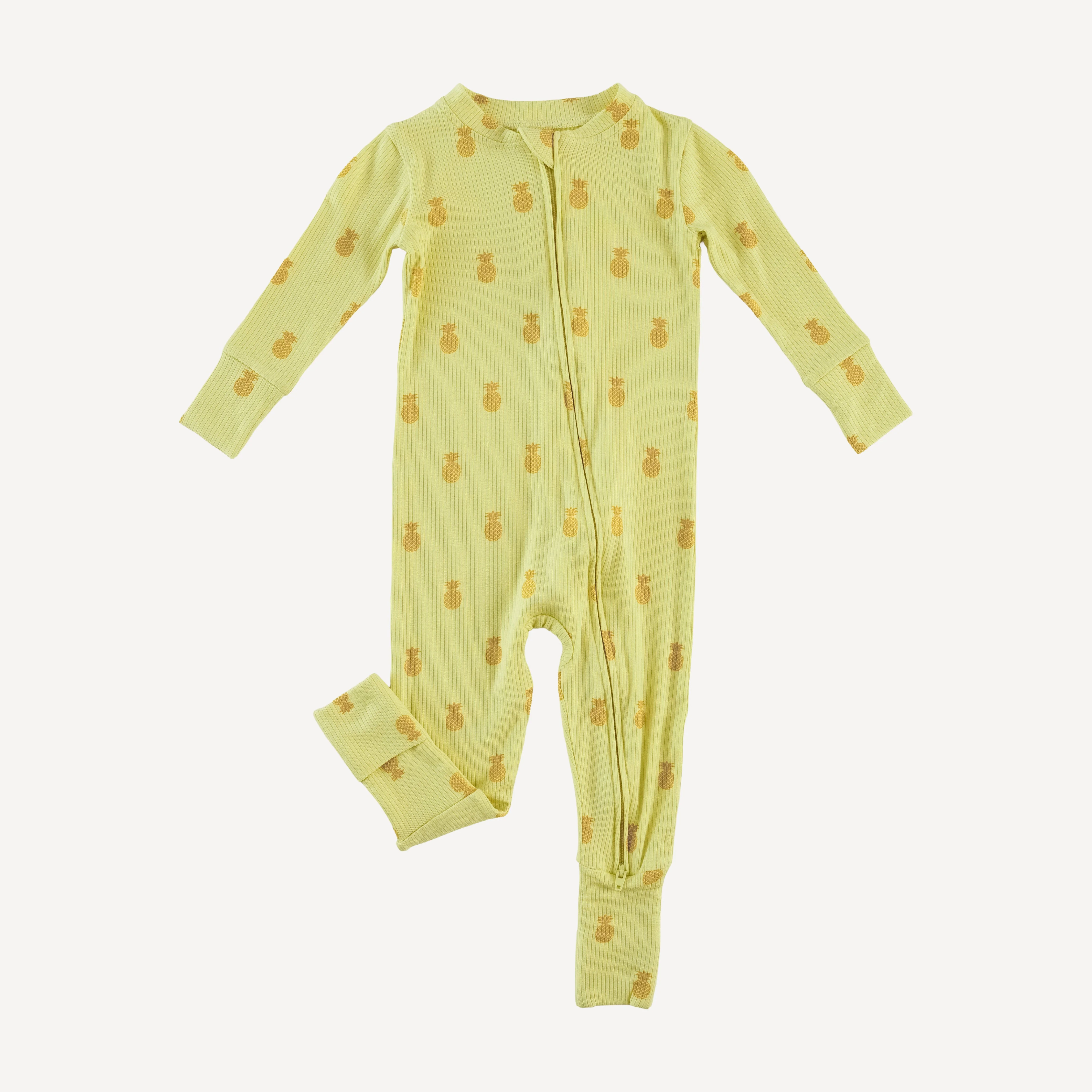 long sleeve convertible zippy pj | tiny pineapple | modal skinny rib - Image 3