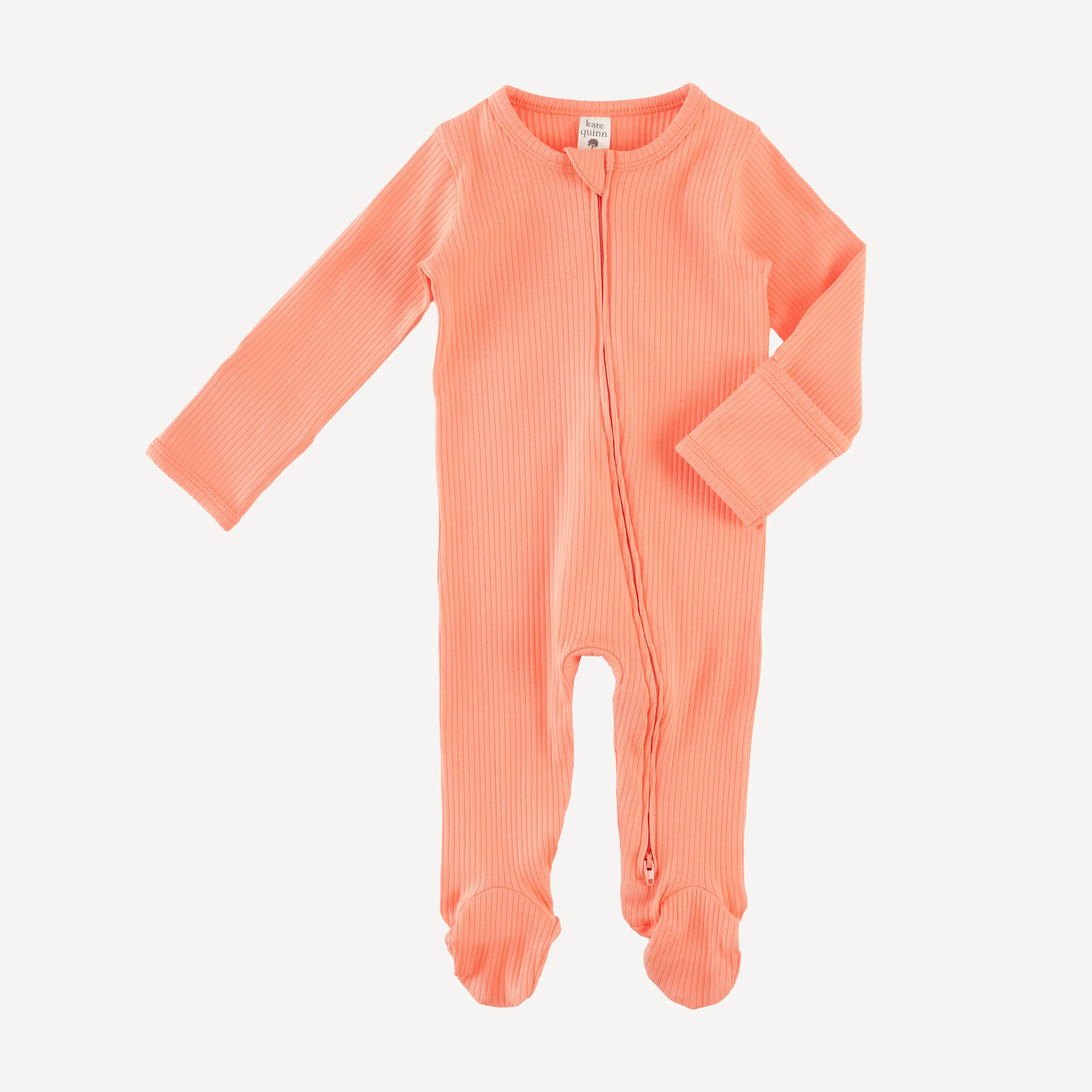 long sleeve two way zipper footie | papaya | organic cotton single rib - Image 3