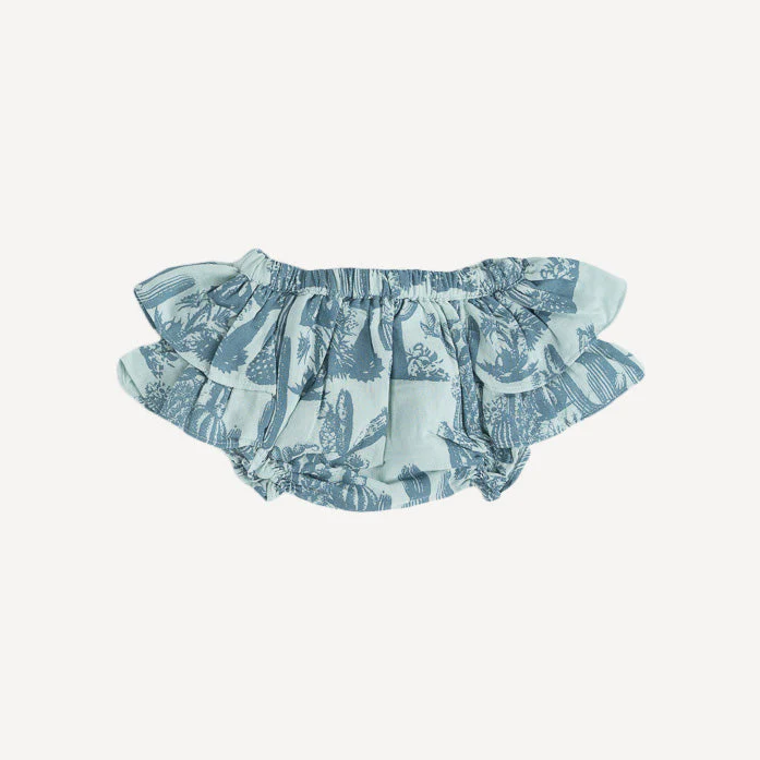 double ruffle bloomer | blue cactus | organic cotton gauze