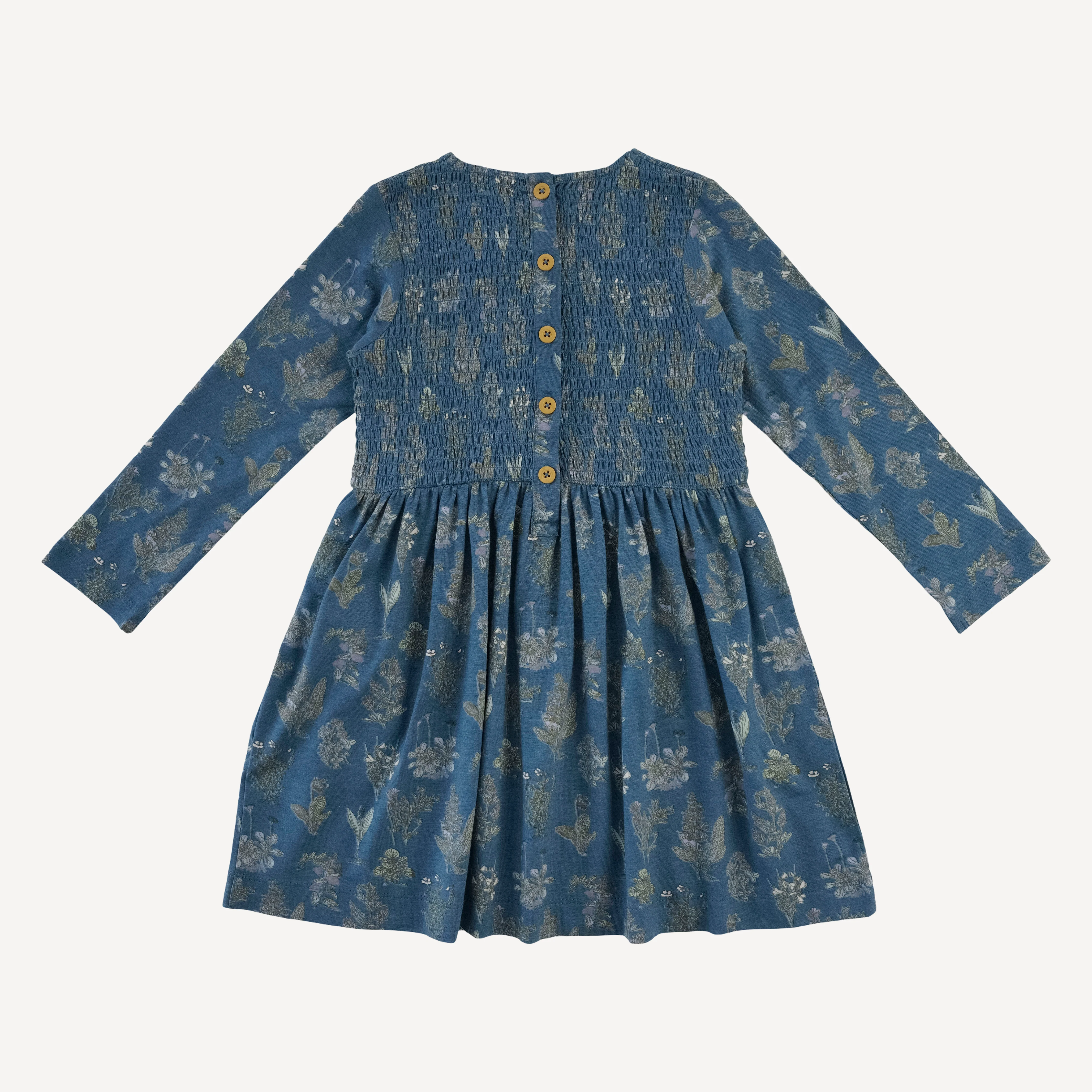 long sleeve square neck smocked dress | blue litho | modal - Image 3