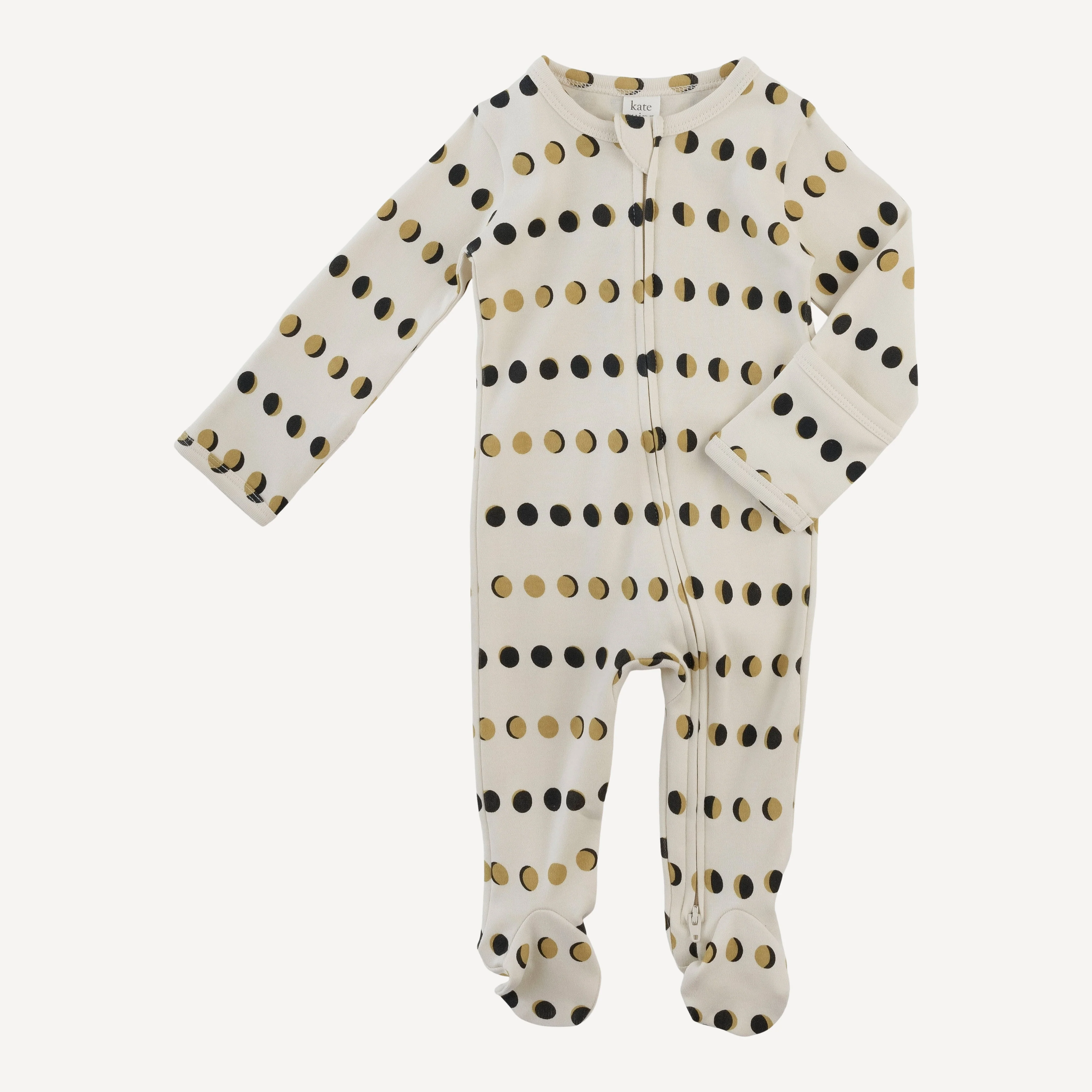 long sleeve two way zipper footie | moon phase | organic cotton interlock - Image 3