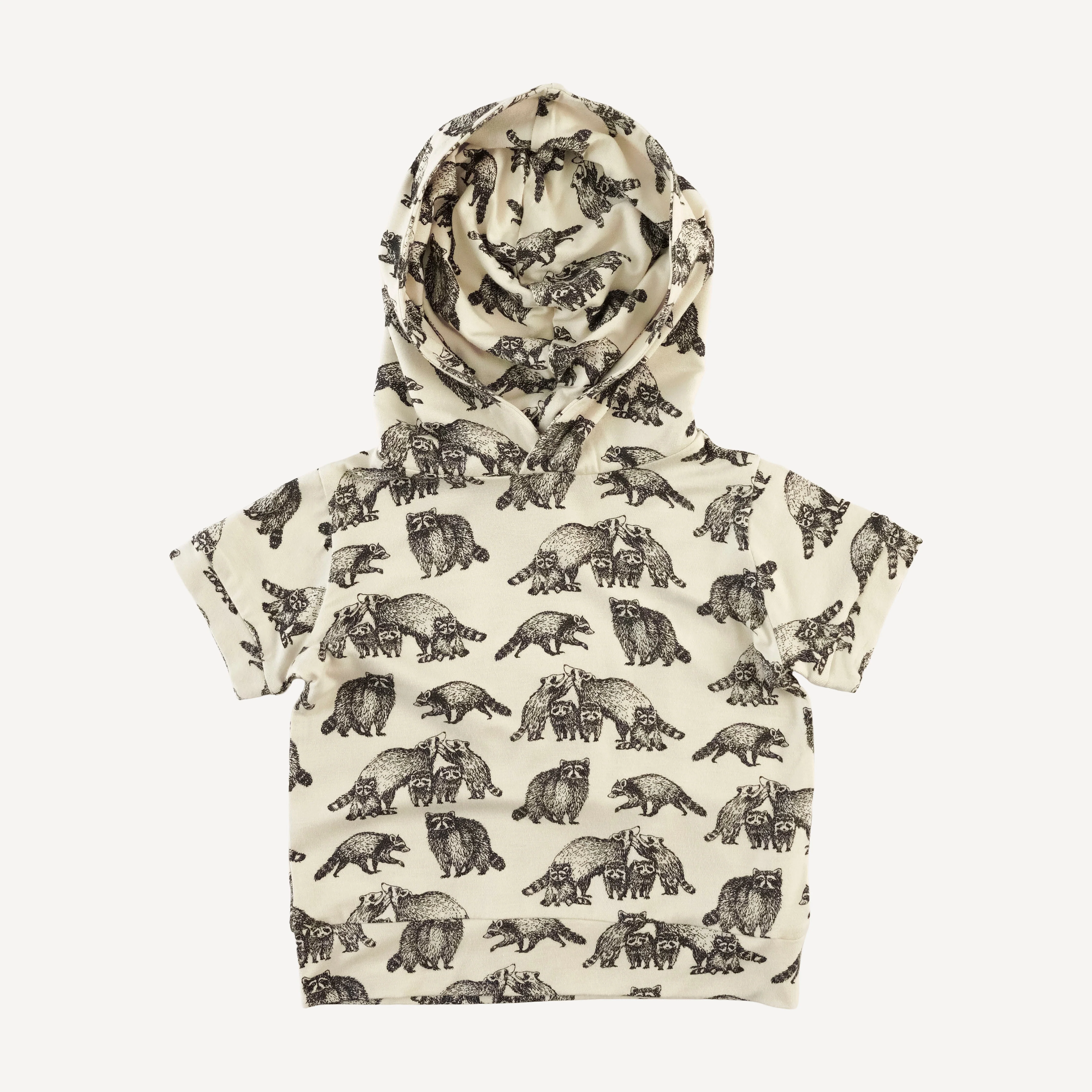 short sleeve essential boxy hoodie | raccoons | bamboo