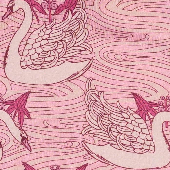 smocked tiered skirt | pink nouveau swans | light weight bamboo - Image 2